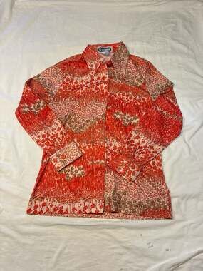 Vintage 70s Contessa Mod Floral Print Polyester Button Down Blouse XL